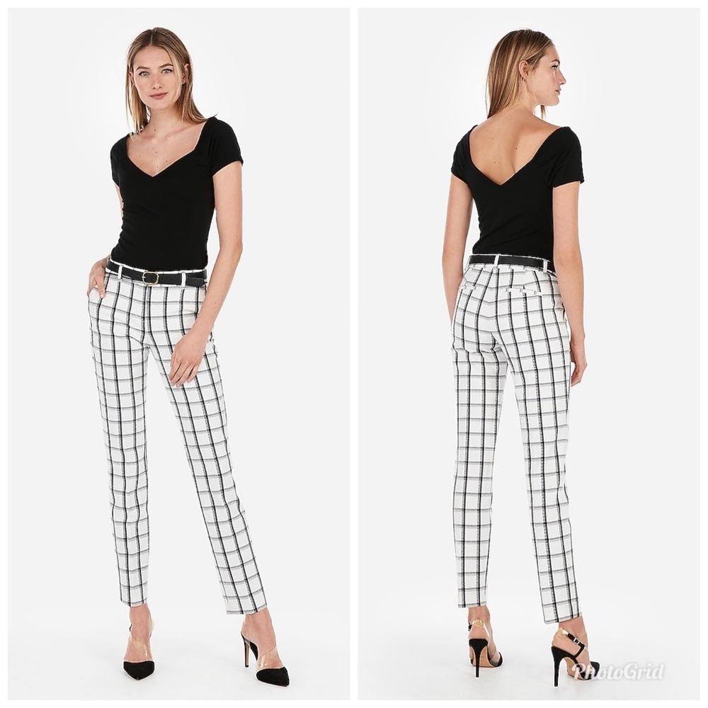Mid Rise Ankle Windowpane Print Columnist Pant